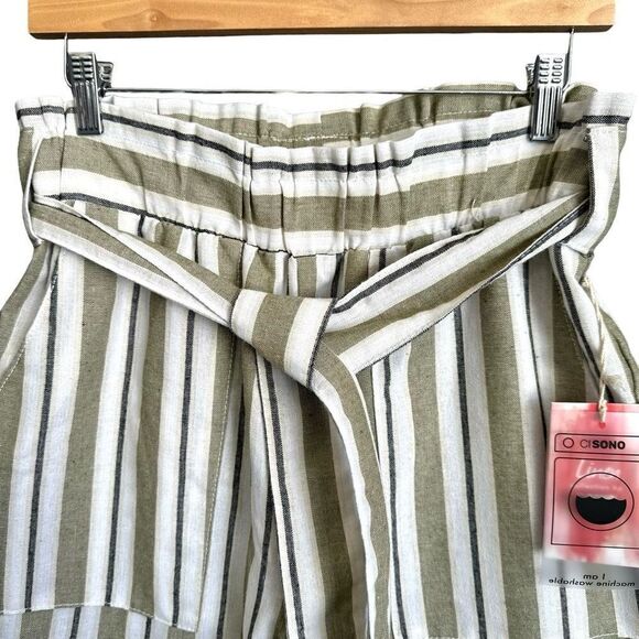 NWT Ci Sono Thick Striped High Waist Cuffed Paper bag Pants - Picture 2 of 9